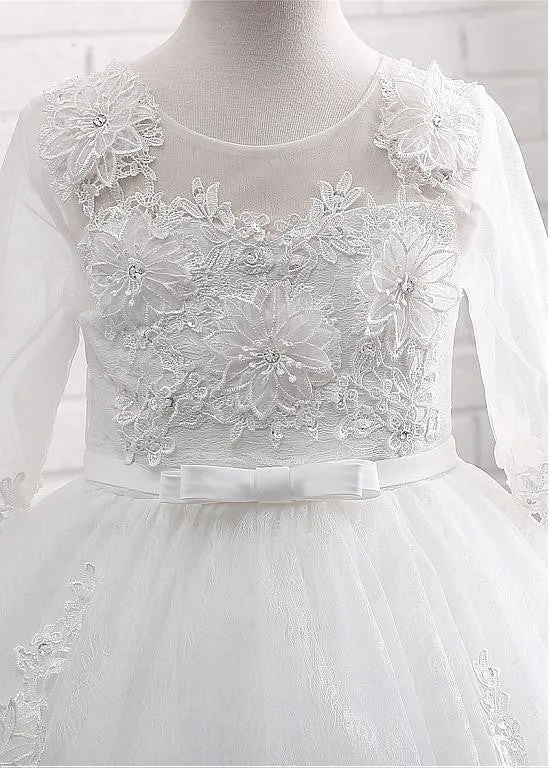 3/4 Length Sleeves Flower Girl Dresses With Appliques