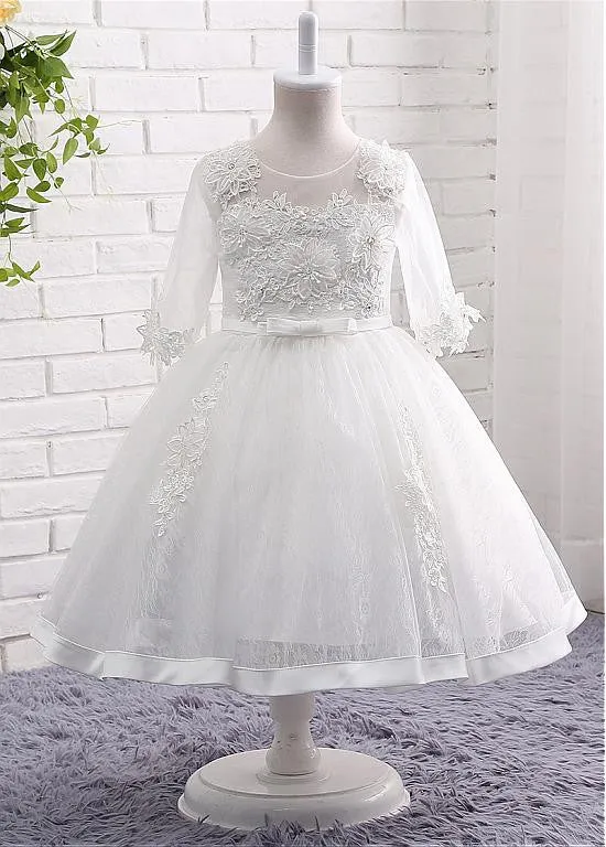 3/4 Length Sleeves Flower Girl Dresses With Appliques