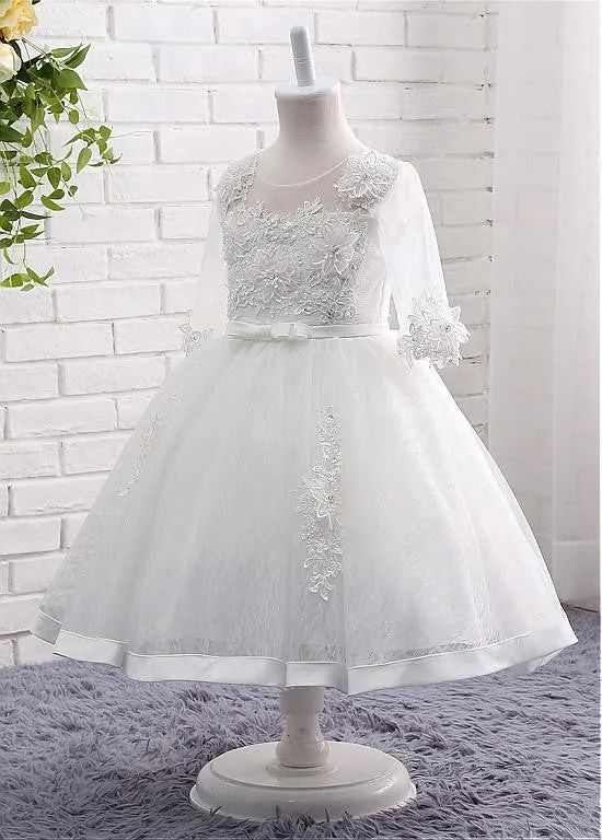3/4 Length Sleeves Flower Girl Dresses With Appliques