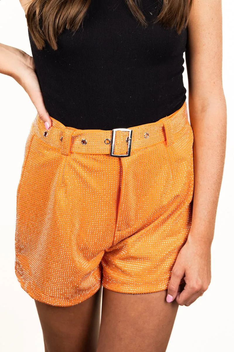 75% OFF DEAL DROP! Saturday Shimmer Orange Crystal Belted Shorts