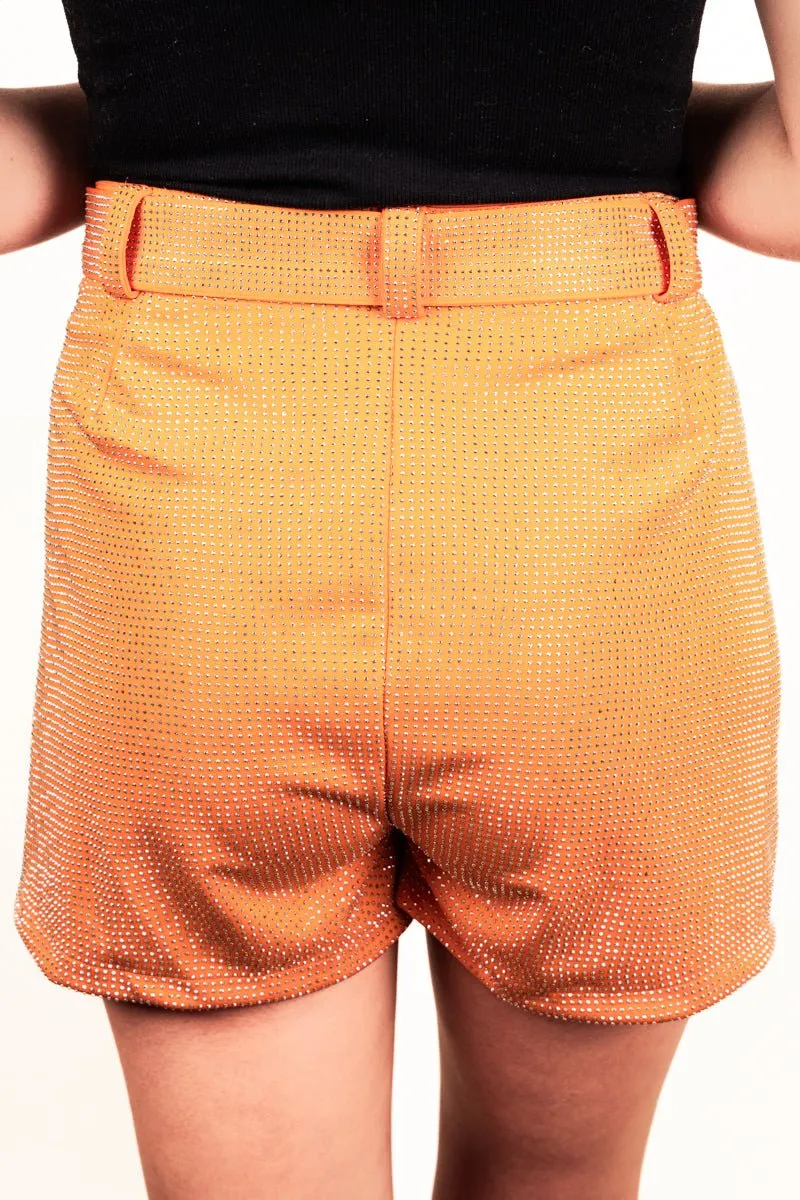 75% OFF DEAL DROP! Saturday Shimmer Orange Crystal Belted Shorts