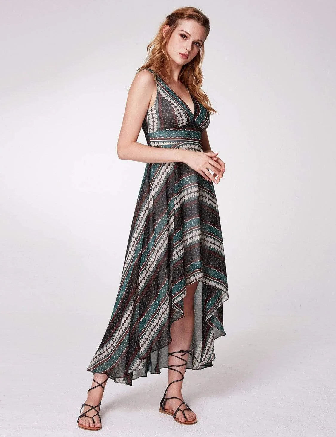Alisa Pan High Low Printed Boho Maxi Dress