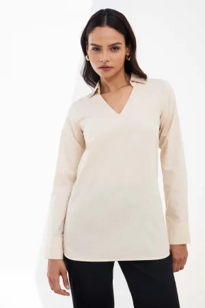 Allure Collared Long Top - Beige
