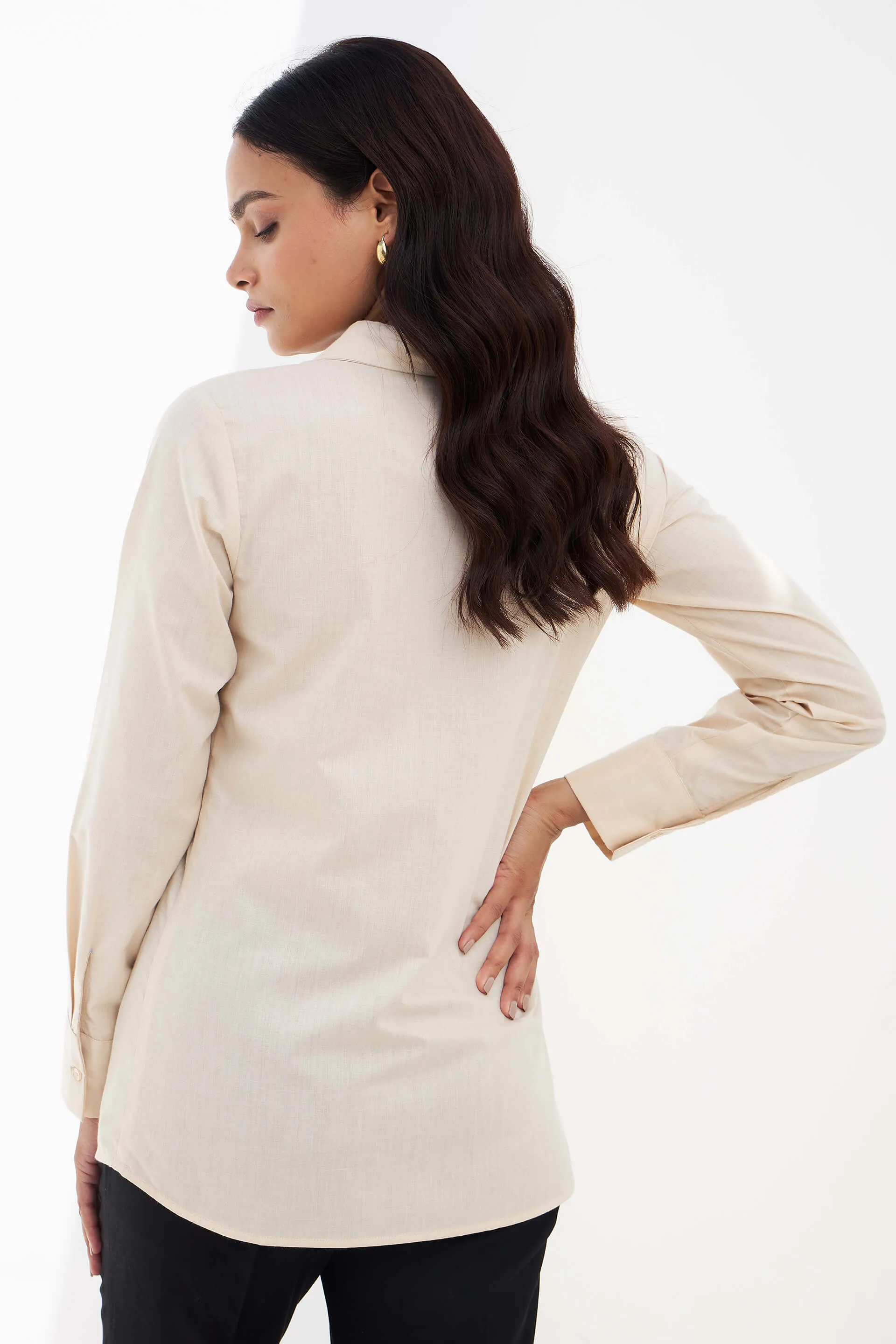 Allure Collared Long Top - Beige