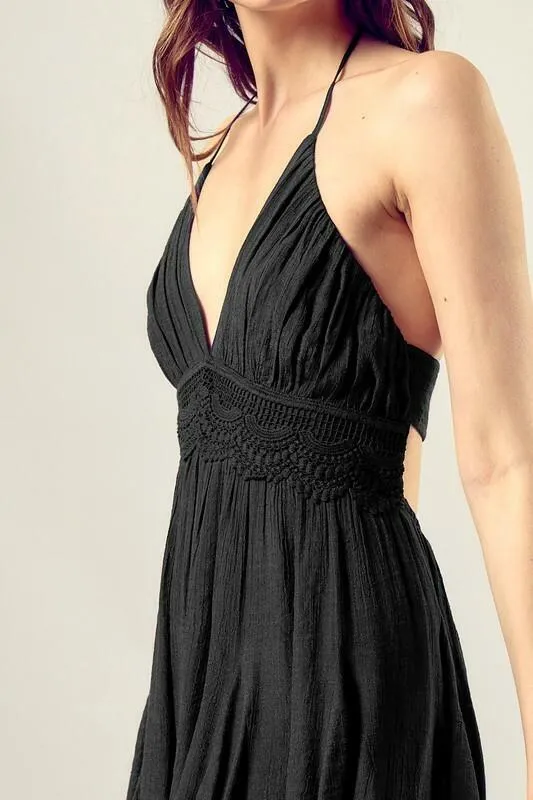 Arianna Black Lace Halter Mini Dress