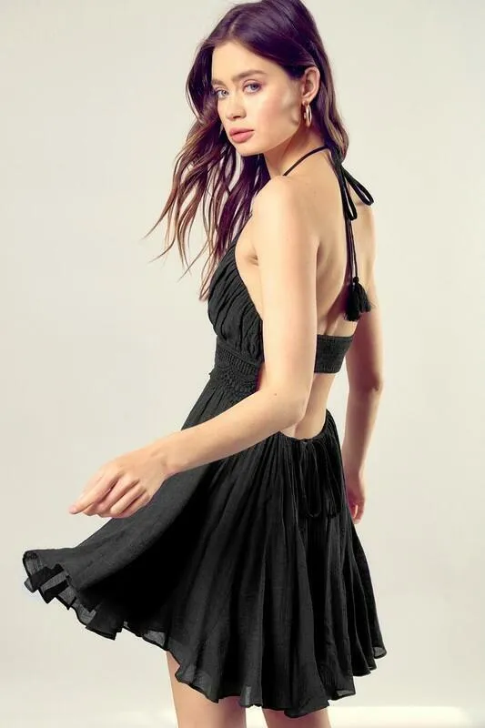 Arianna Black Lace Halter Mini Dress