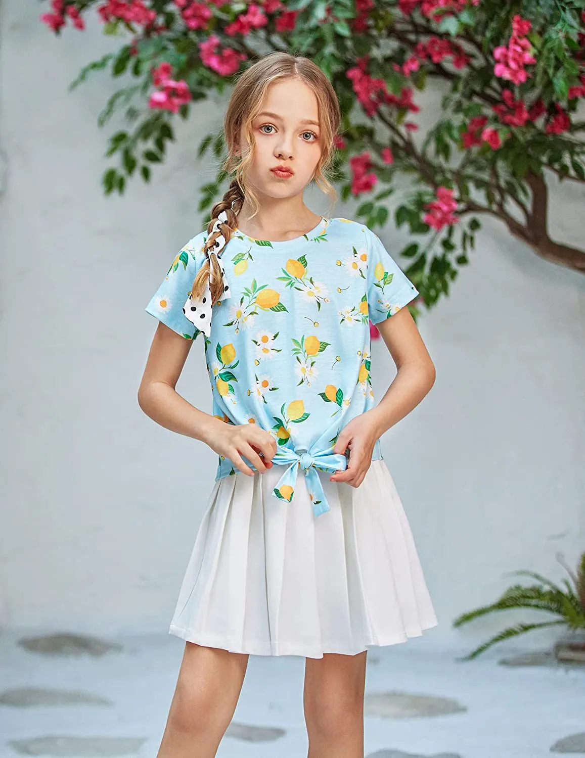 Arshiner Girls Casual Short Sleeve T Shirts Kids Tie Knot Front Tops
