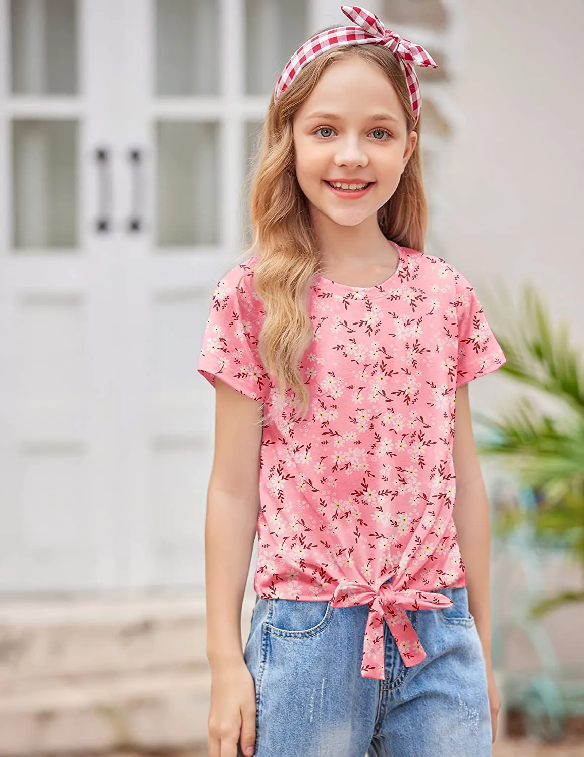 Arshiner Girls Casual Short Sleeve T Shirts Kids Tie Knot Front Tops