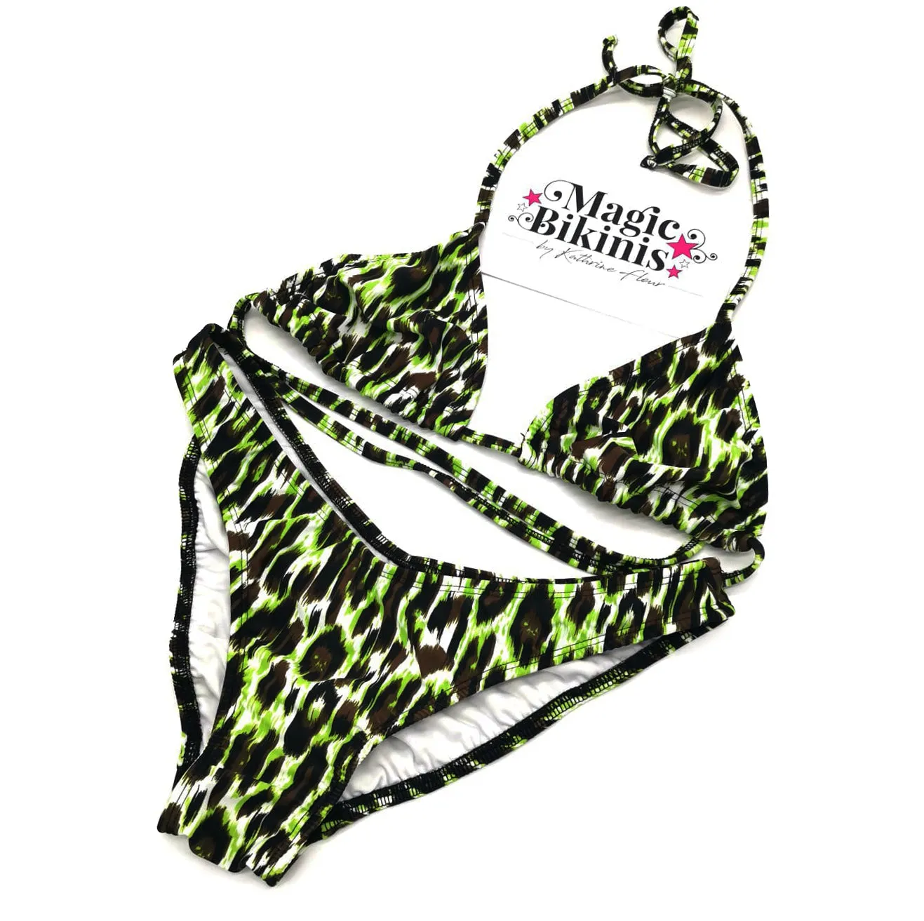 Beach Bikini No.68 Lime Green Animal Print