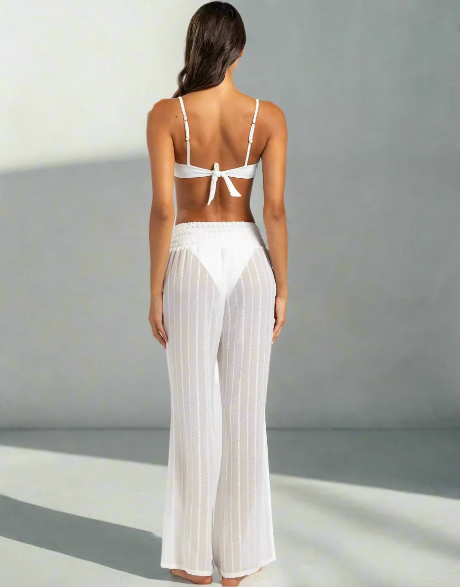 Beach Bunny Swimwear White Sheer Stripe Evelyn Pant Swimsuit Resort Cover-Up