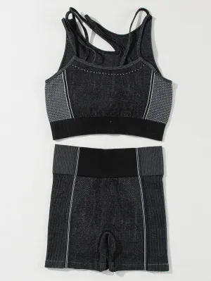 Black Cutout Seamless Athletic Bra and Shorts Set