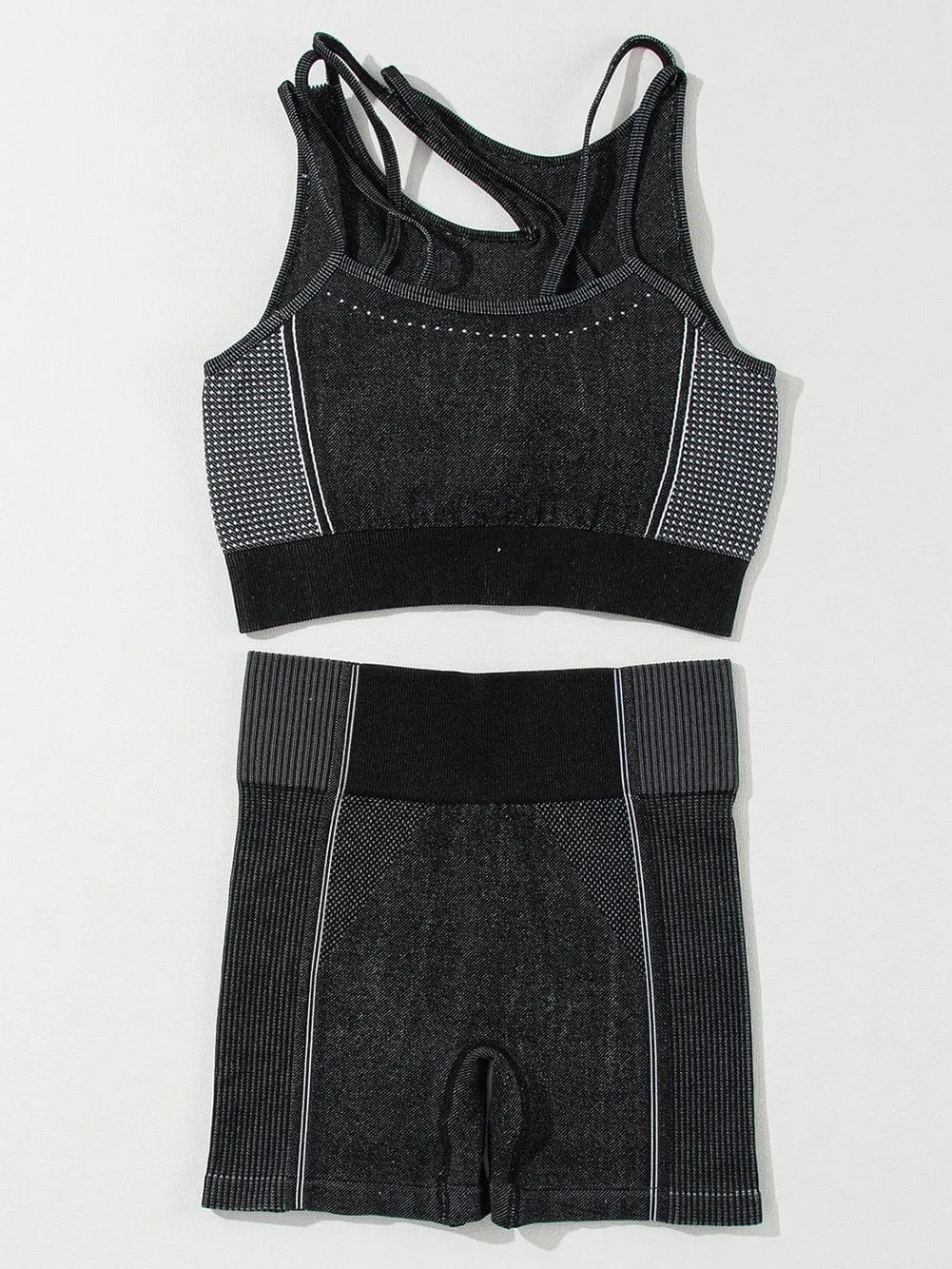 Black Cutout Seamless Athletic Bra and Shorts Set