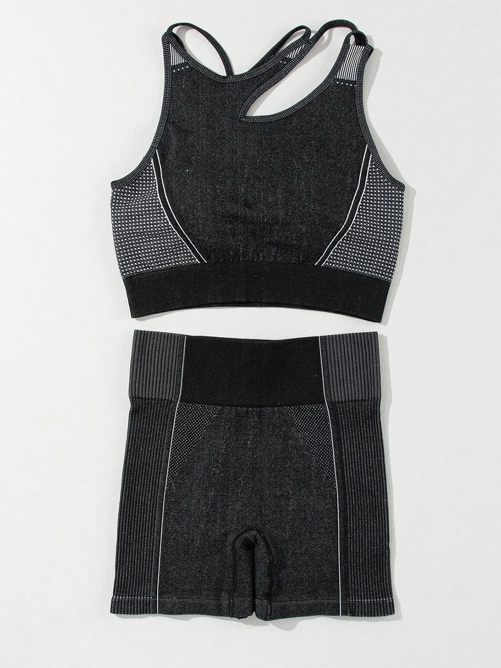 Black Cutout Seamless Athletic Bra and Shorts Set