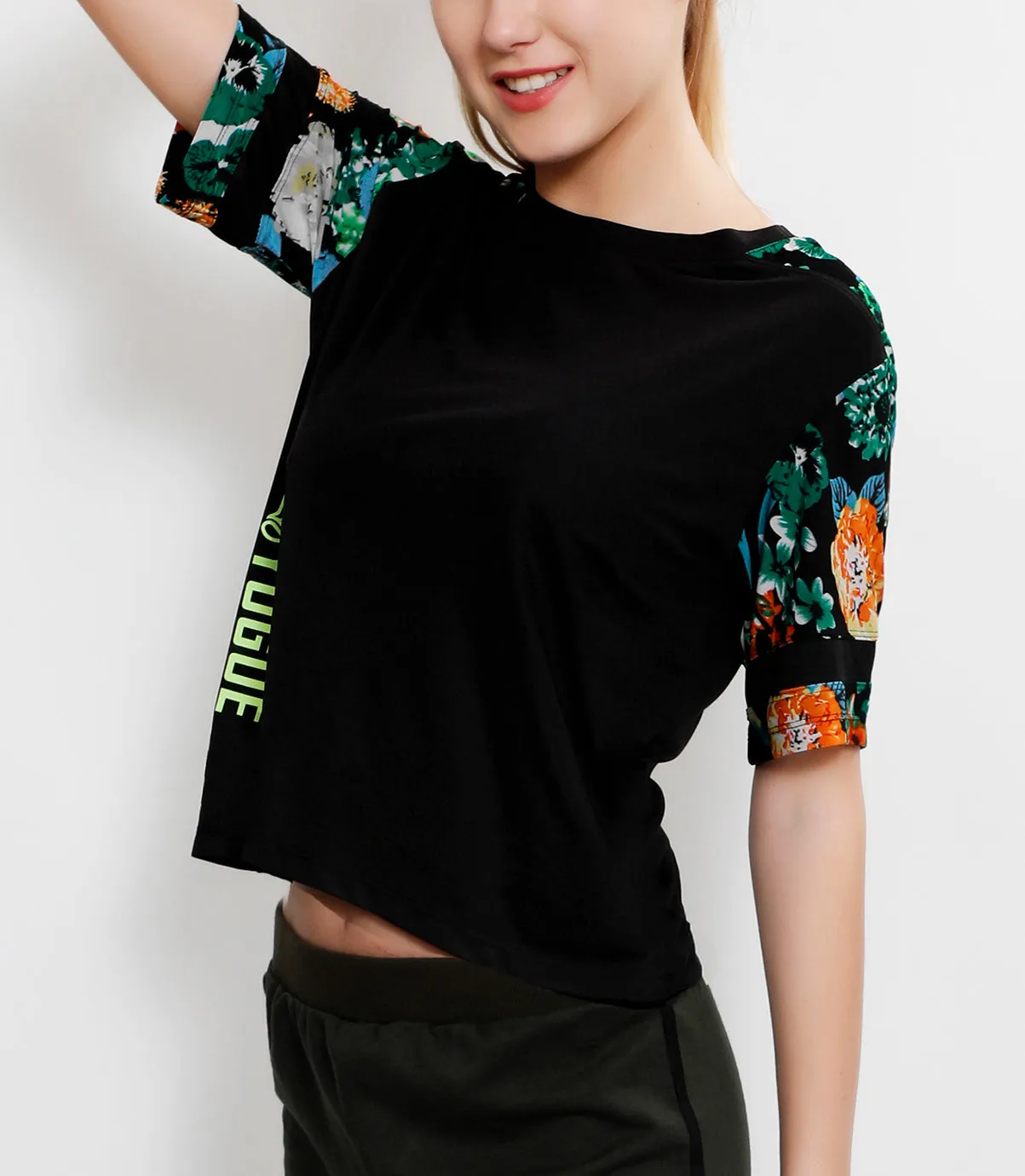 Black Floral Crop Top