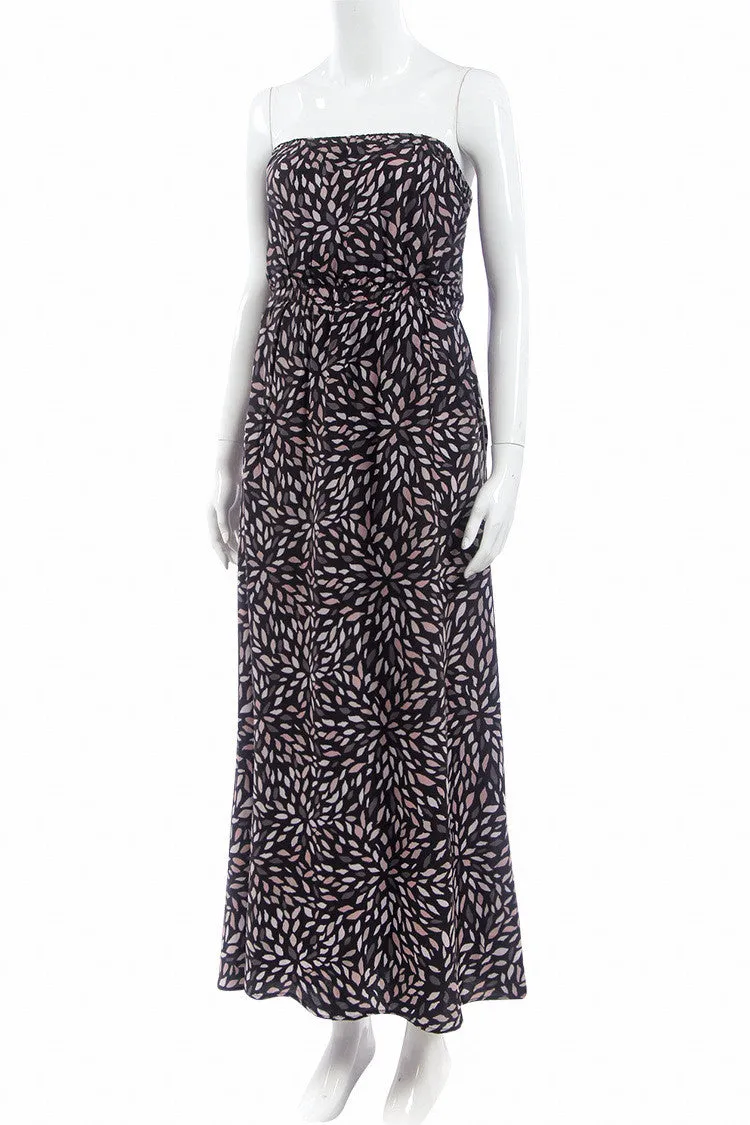 Black Strapless Print Long Beach Dress