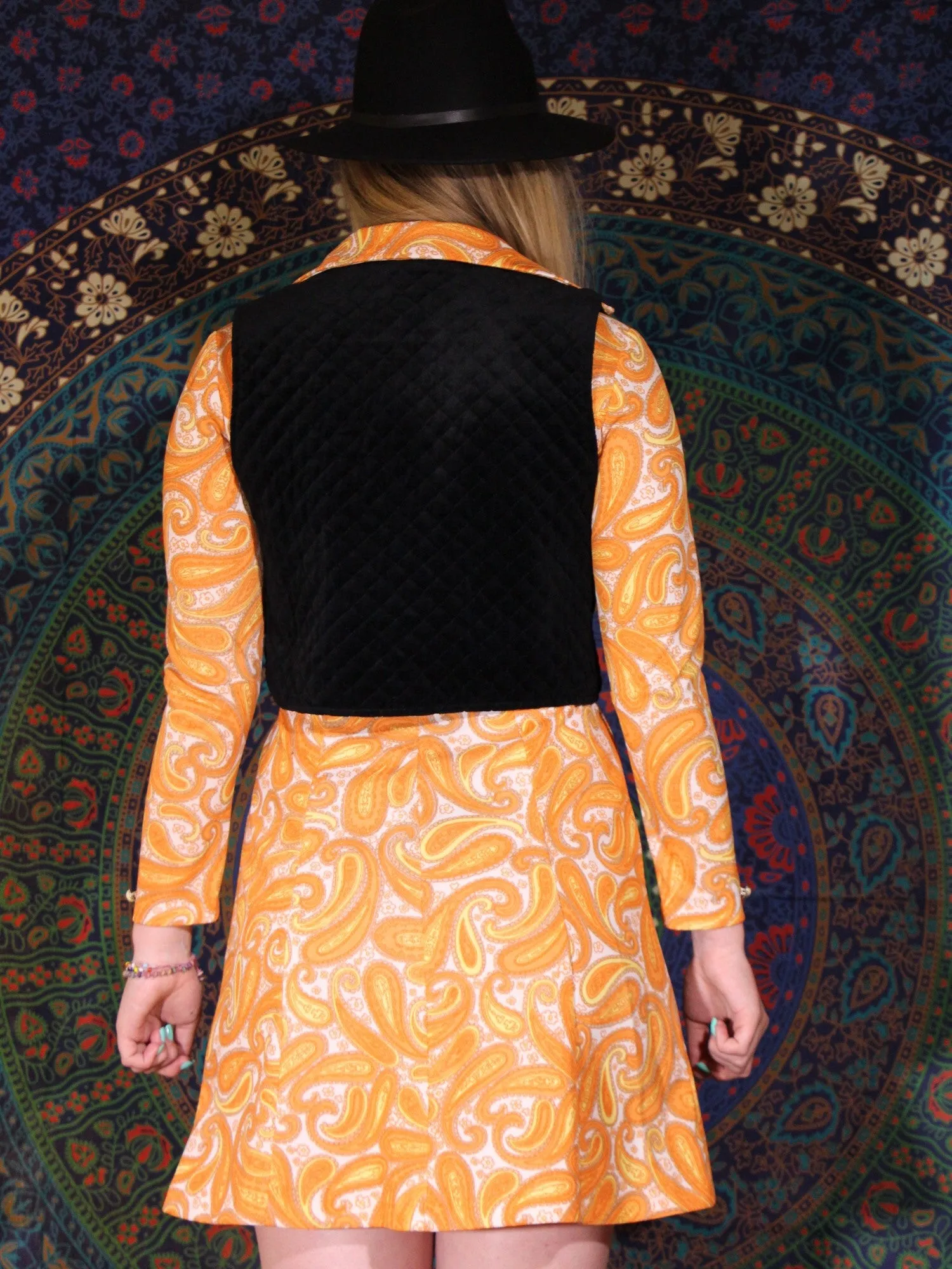 Black Velvet Cropped Vintage 70's Waistcoat
