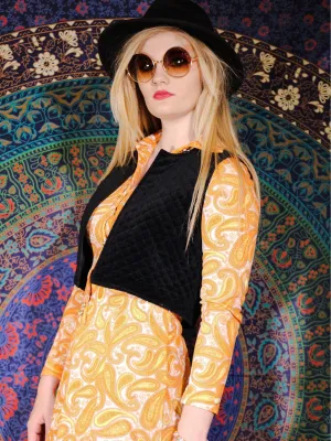 Black Velvet Cropped Vintage 70's Waistcoat