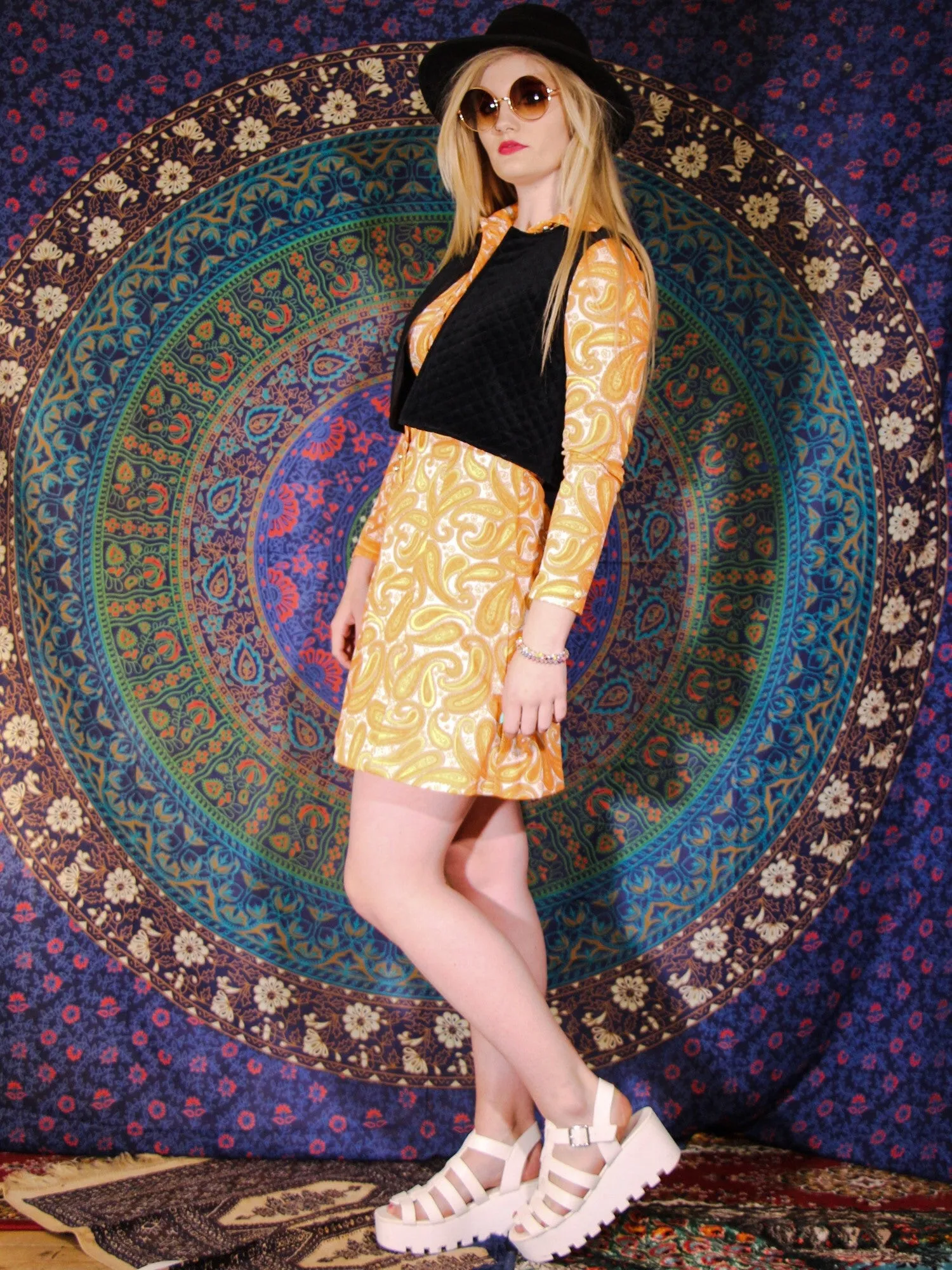 Black Velvet Cropped Vintage 70's Waistcoat