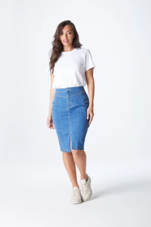 Blue Aqua Yoke Seamed Skirt