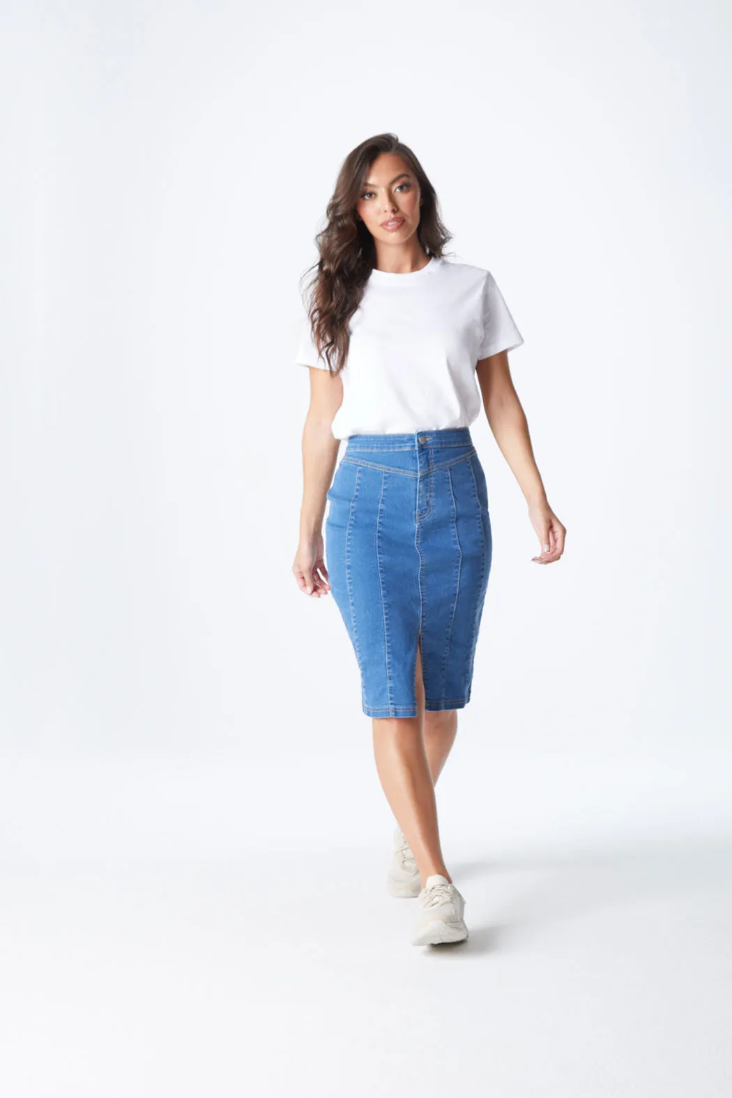 Blue Aqua Yoke Seamed Skirt