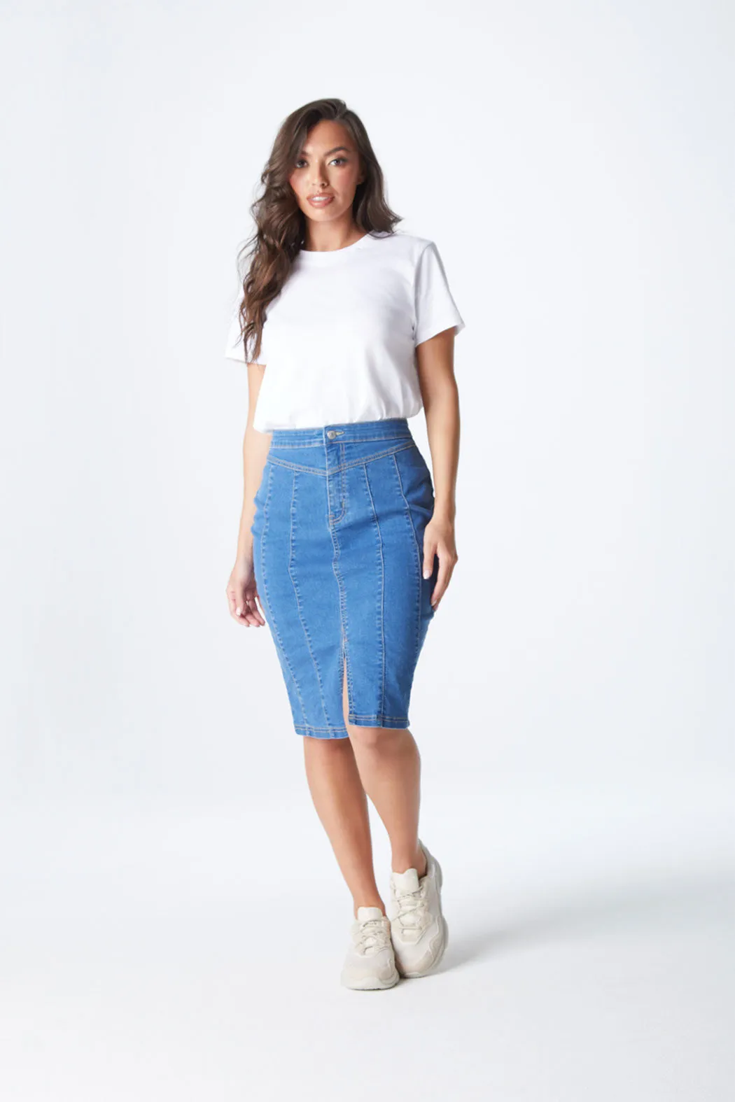 Blue Aqua Yoke Seamed Skirt