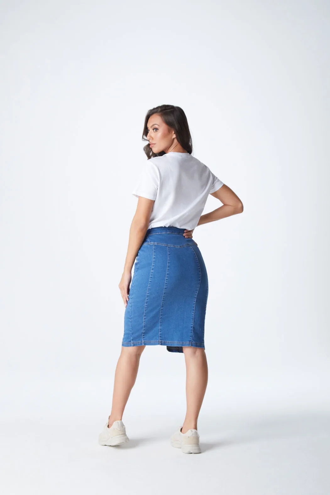 Blue Aqua Yoke Seamed Skirt