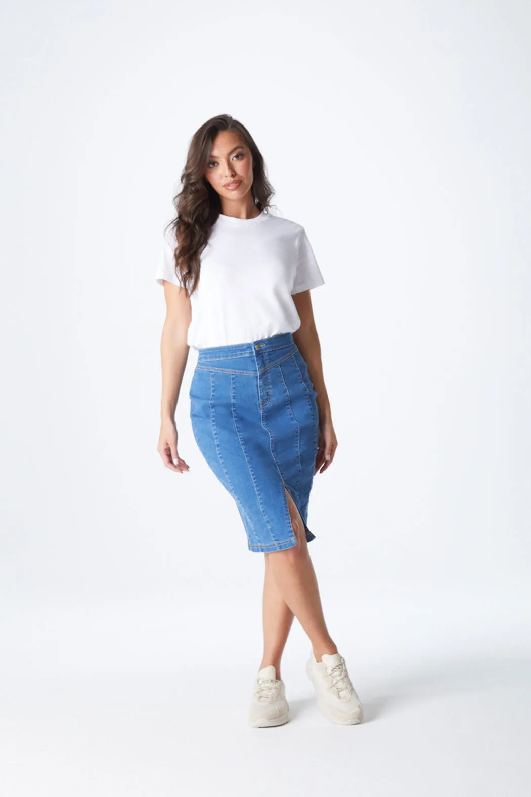 Blue Aqua Yoke Seamed Skirt
