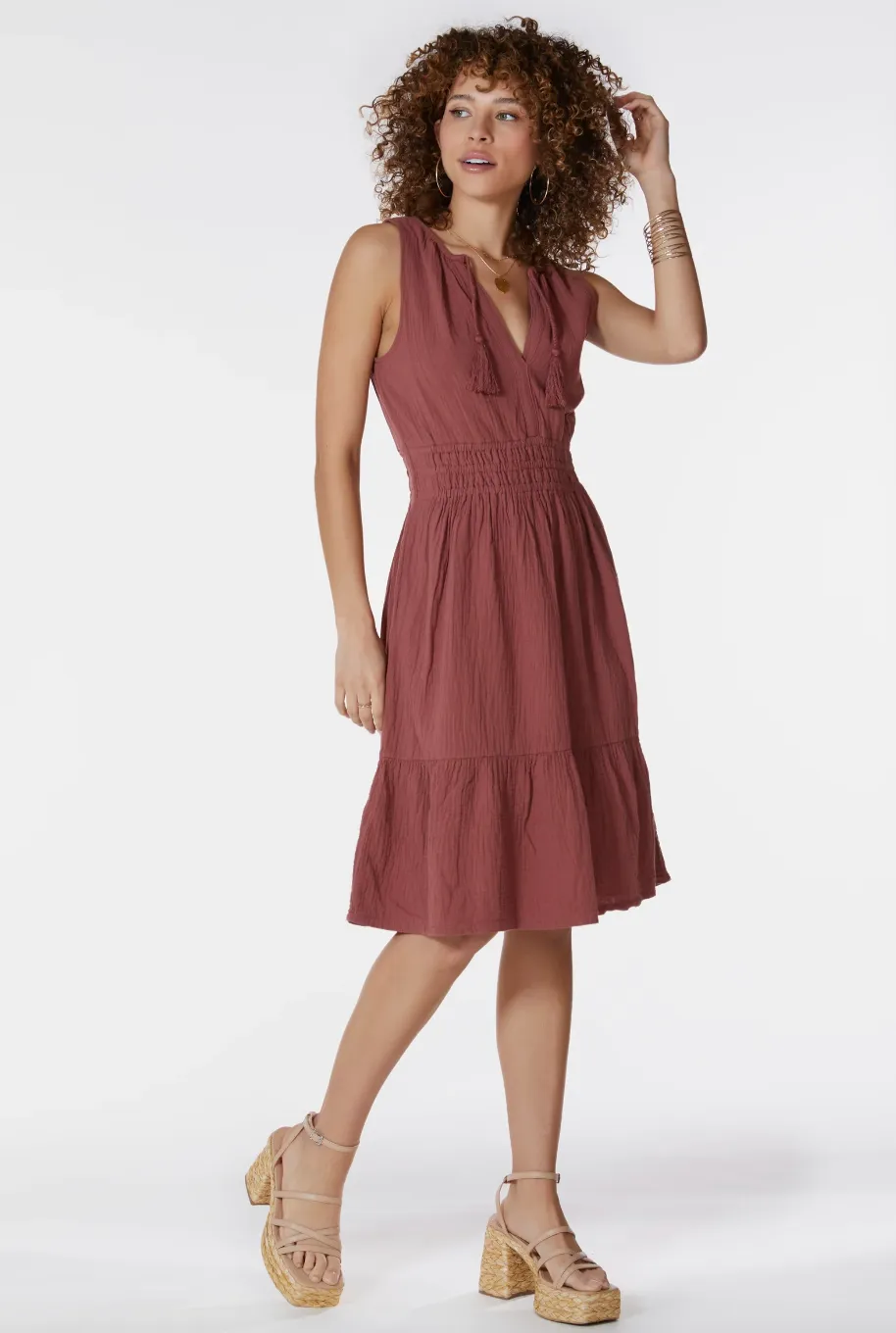 Bobi Rustic Red Ruffle Dress
