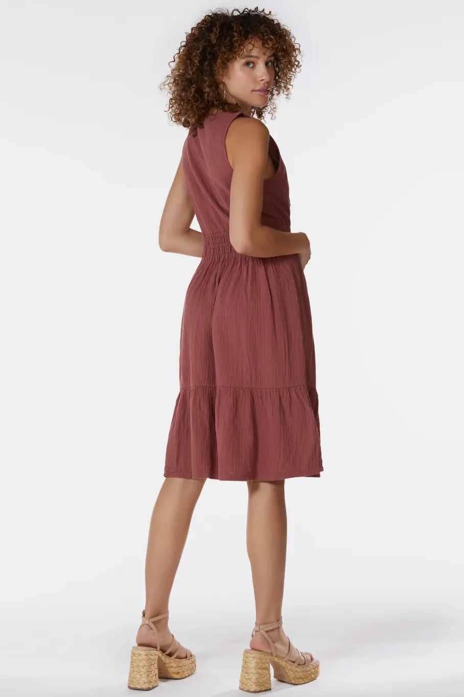 Bobi Rustic Red Ruffle Dress