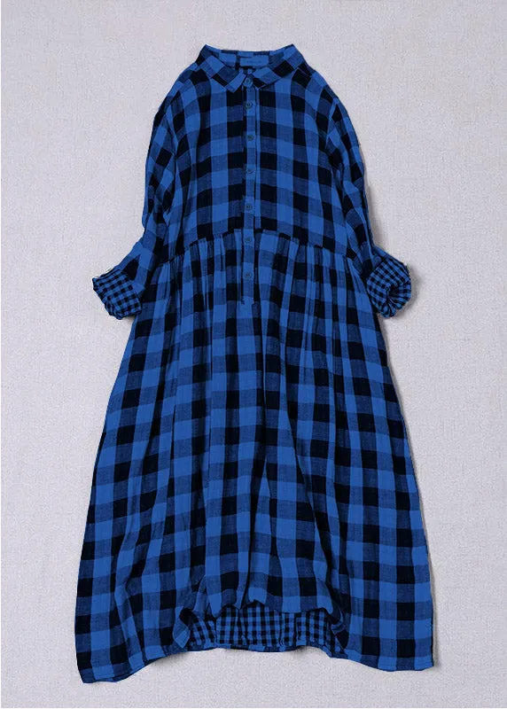 Bohemian Black White Plaid PeterPan Collar Pockets Button Fall Patchwork Dresses