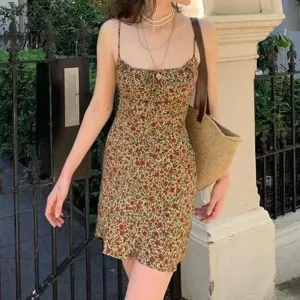 Boho Floral Print Sling Dress
