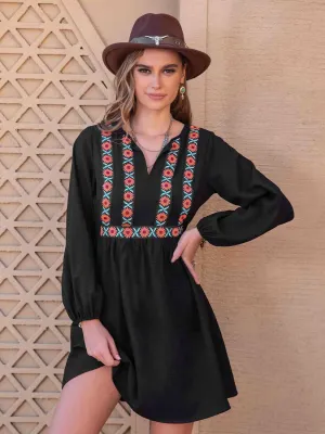 Boho-Inspired Tropical Midi Dress with Notched Neckline