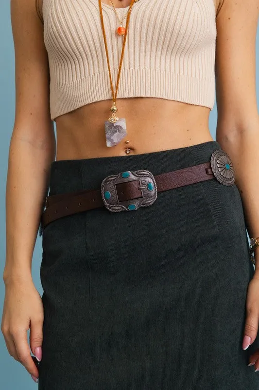 Boho SoHo Turquoise Concho Belt with Western Boho Accents
