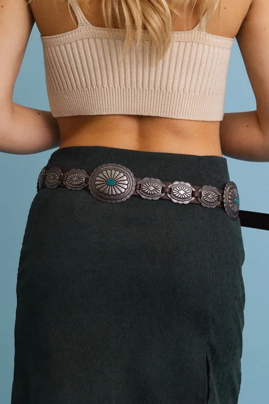 Boho SoHo Turquoise Concho Belt with Western Boho Accents
