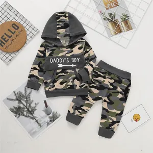 Boys Camo Letter Printed Hooded Tops & Trousers