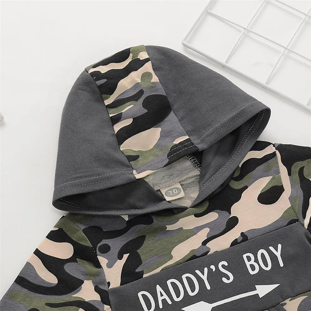 Boys Camo Letter Printed Hooded Tops & Trousers