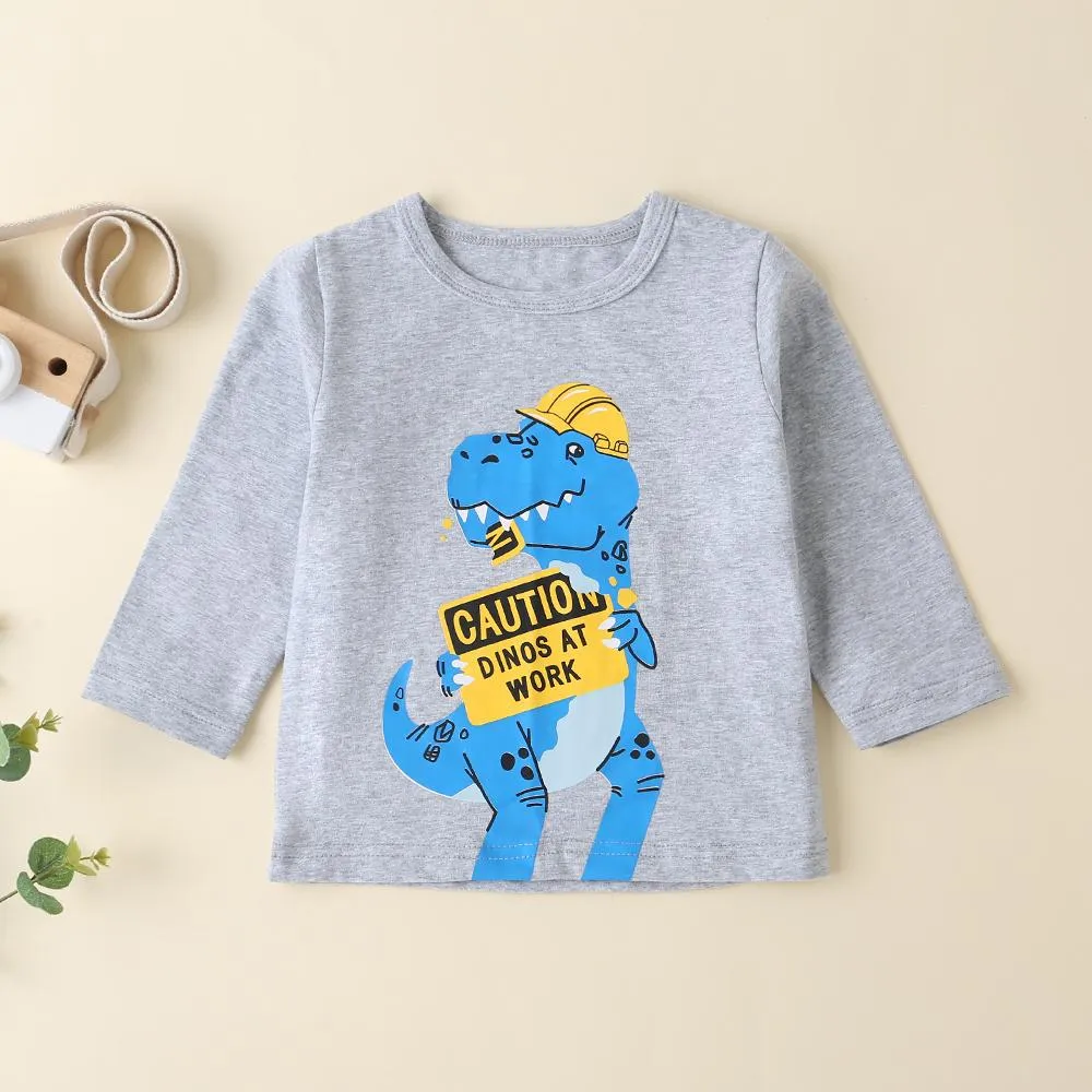Boys Dinosaur Letter Printed Long Sleeve Tops & Pants