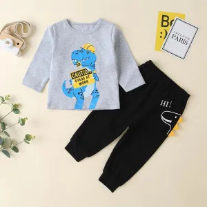Boys Dinosaur Letter Printed Long Sleeve Tops & Pants