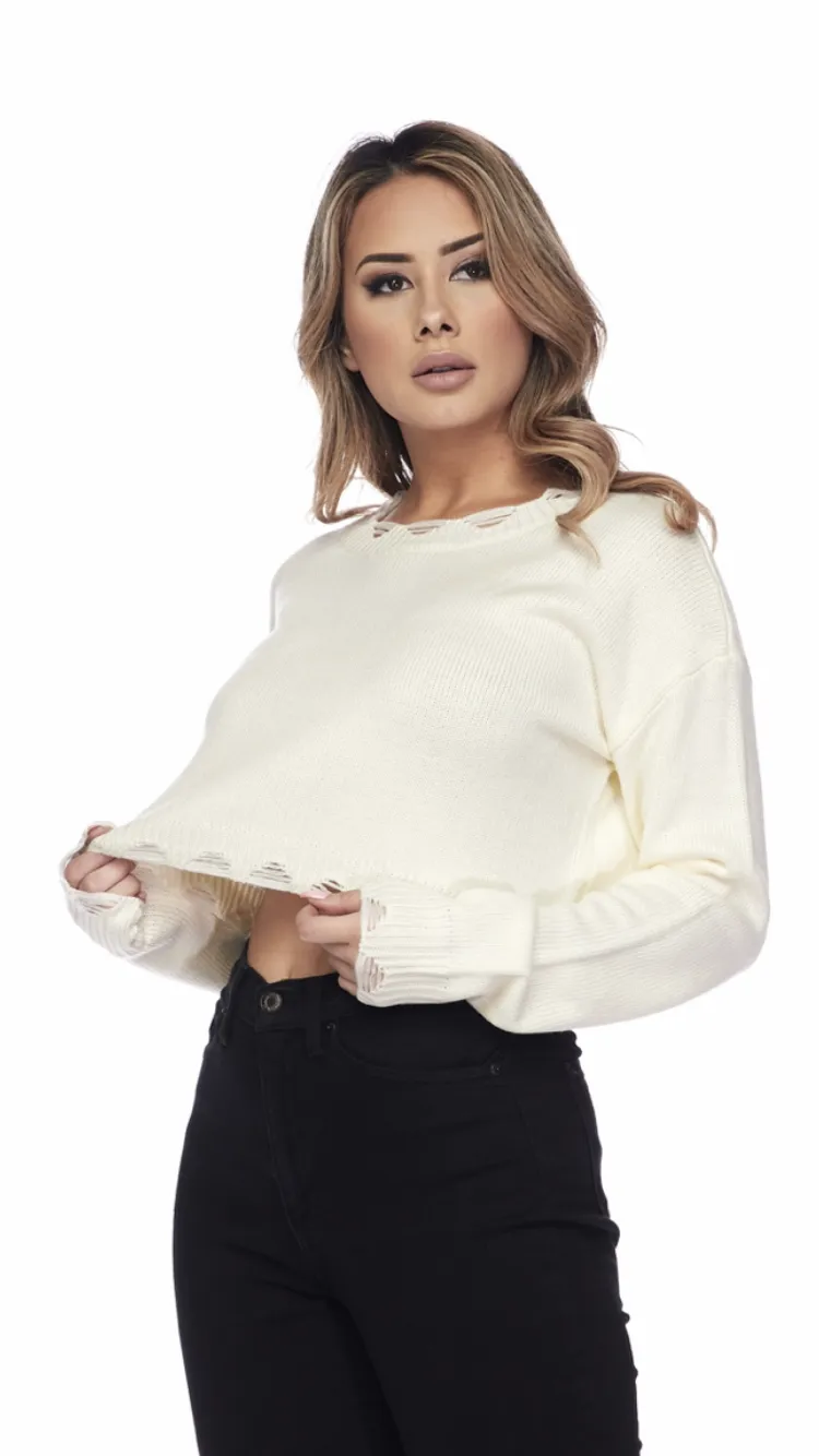 Breezy Days, Distressed Knit Crop Top
