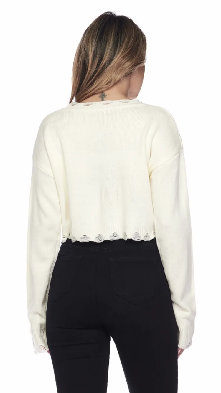 Breezy Days, Distressed Knit Crop Top