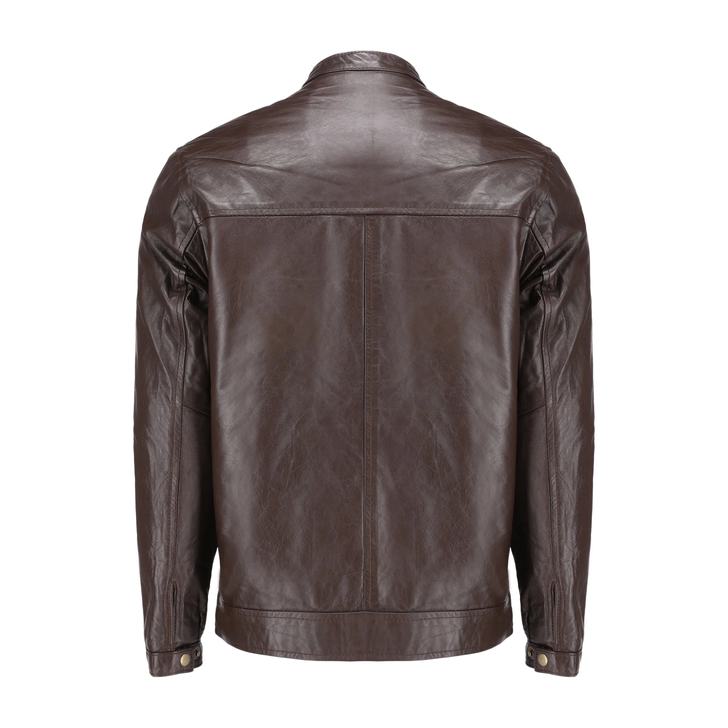 Brown Mens Pure Sheep Leather Zipper Jacket