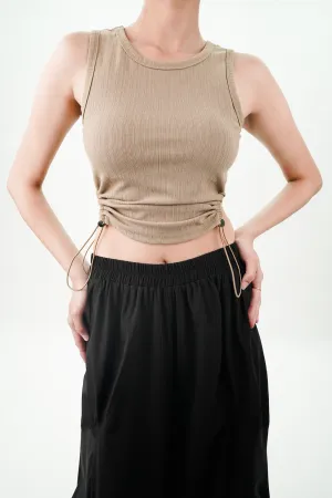 Brown Top With Drawstring On Side Slits