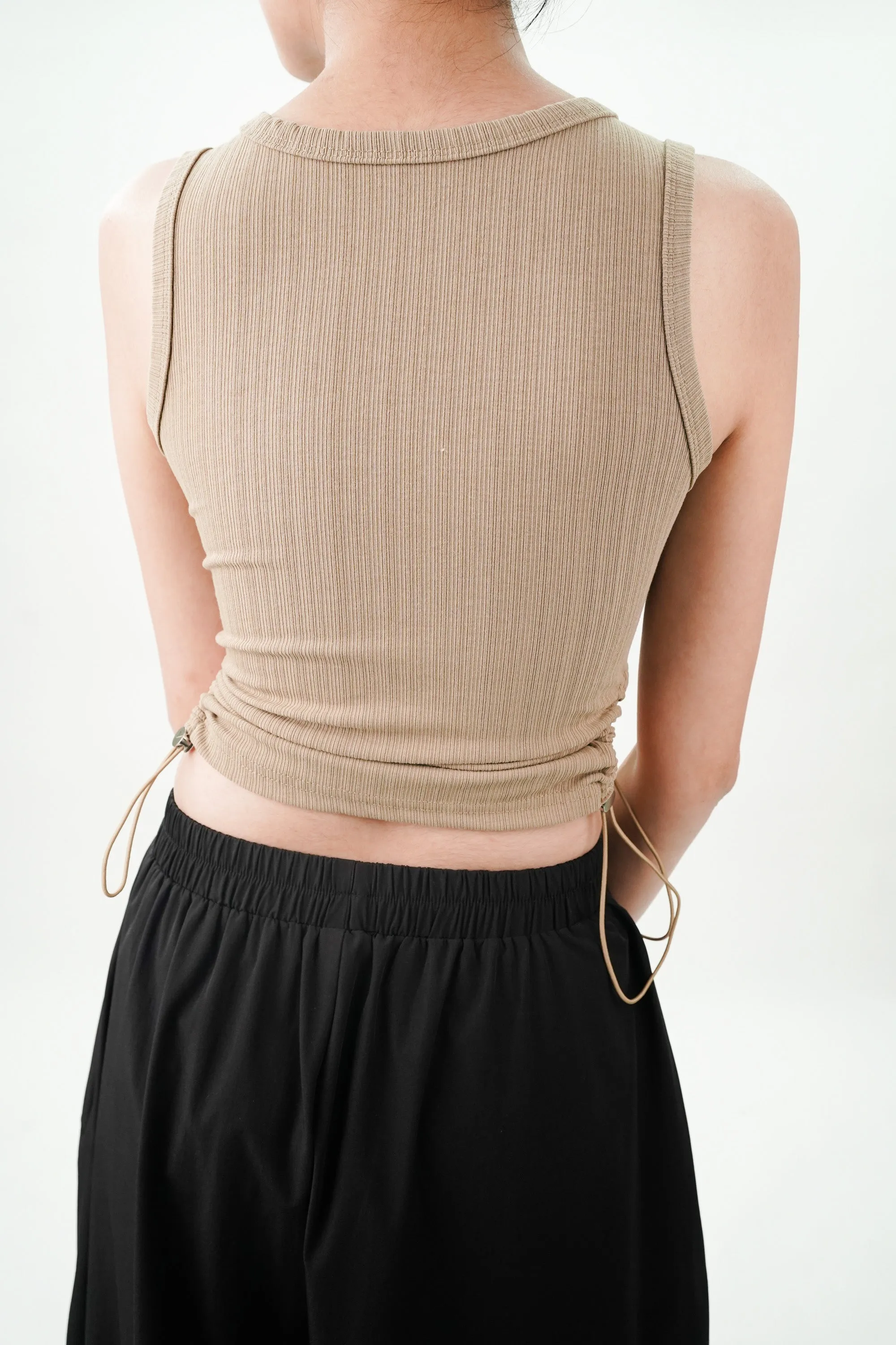 Brown Top With Drawstring On Side Slits