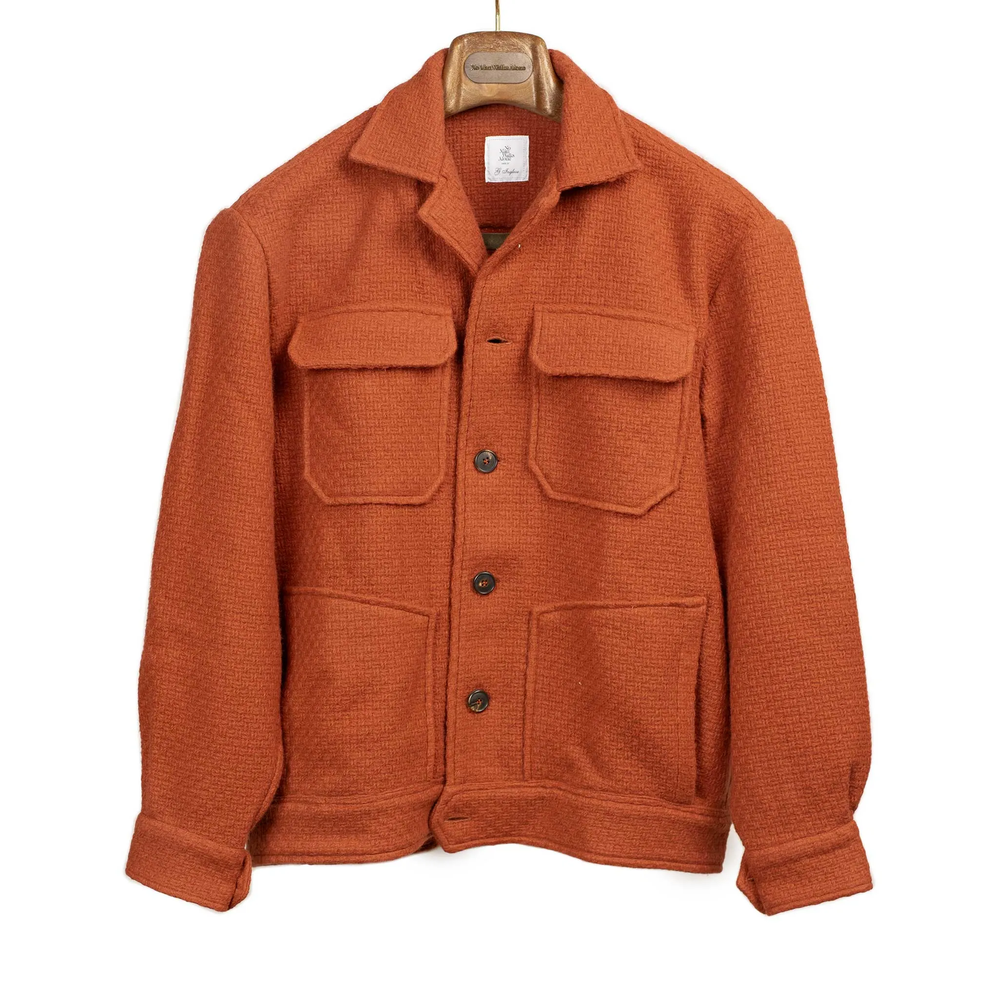 Buttoned blouson jacket in orange basketweave wool