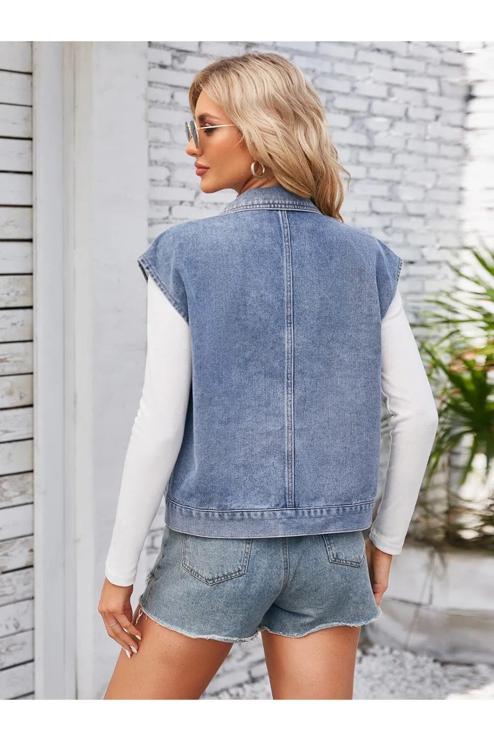 Cap Sleeve Denim Jacket with Pockets