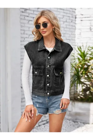 Cap Sleeve Denim Jacket with Pockets