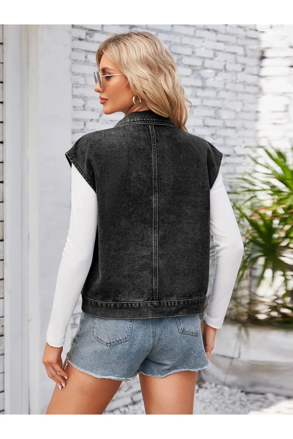 Cap Sleeve Denim Jacket with Pockets