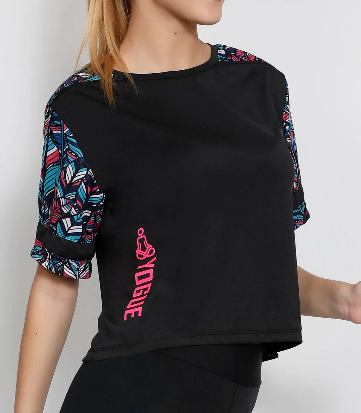 Charcoal & Pink Crop Top