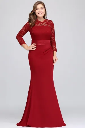Charming Plus Sizes Long Lace Mermaid Bridesmaid Dress with Sleeves