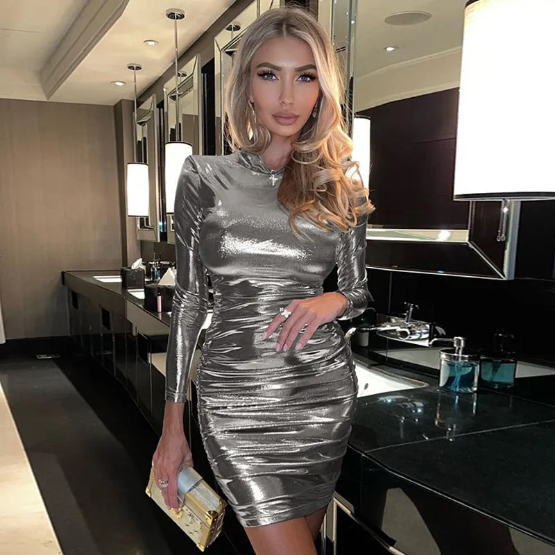 Chic and Sexy Ruched Long Sleeve Bodycon Dress